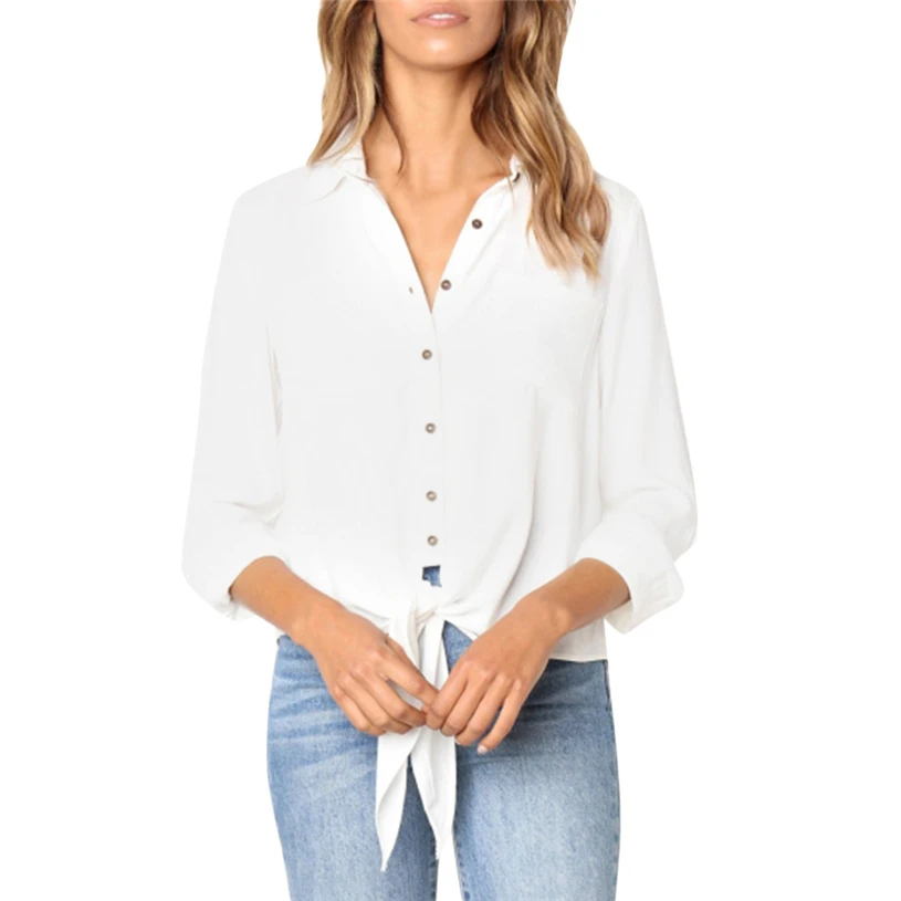 Женская Повседневная Однотонная рубашка с длинным рукавом Модные осенние Топы