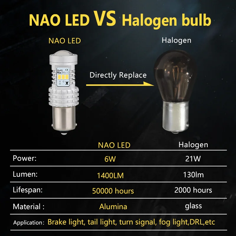 Светодиодный фонарь NAO P21W BA15S BAU15S T20 P21/5 Вт поворотный стоп-сигнал 1400lm W21 5 W21W 7440 7443