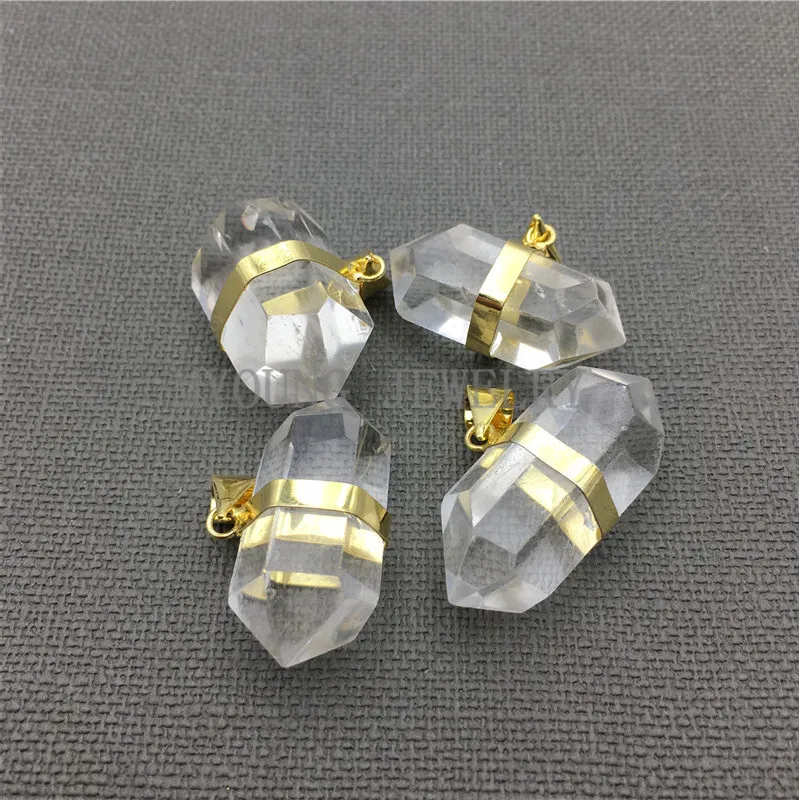 MY0044 Прозрачный кристаллический кварц Nugget Маленькая подвеска с двойным концом