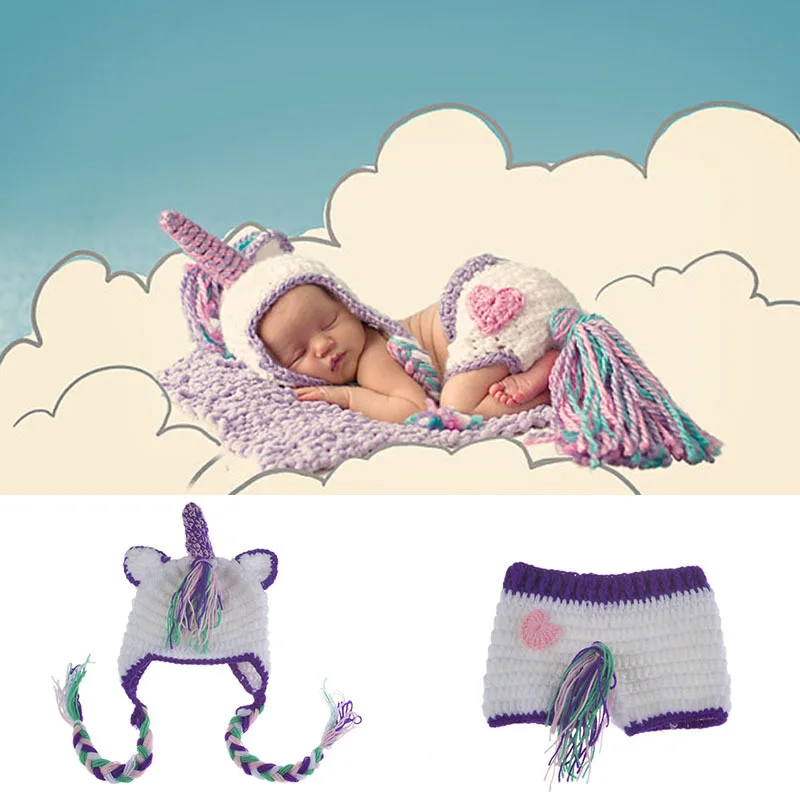

Newborn Baby Girls Photography Props Crochet Little Horse Photo Accessories Outfits Knitted Infant Cartoon Costumes