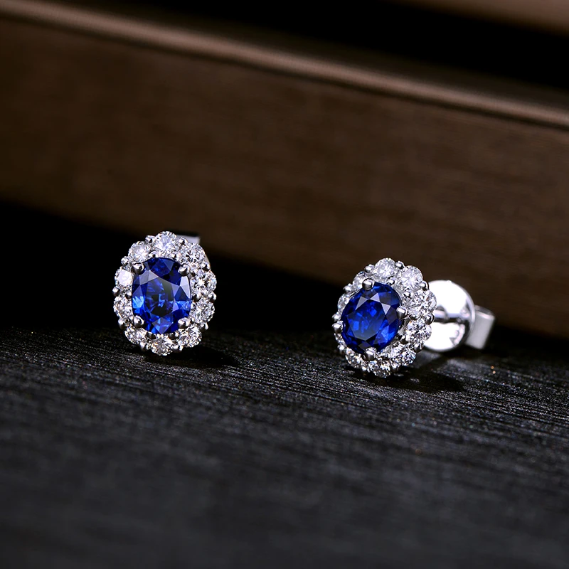 Caimao 0.76ct синий сапфир с 0.38ct Halo H SI Diamond 14 K серьги из белого золота шпильки для женщин