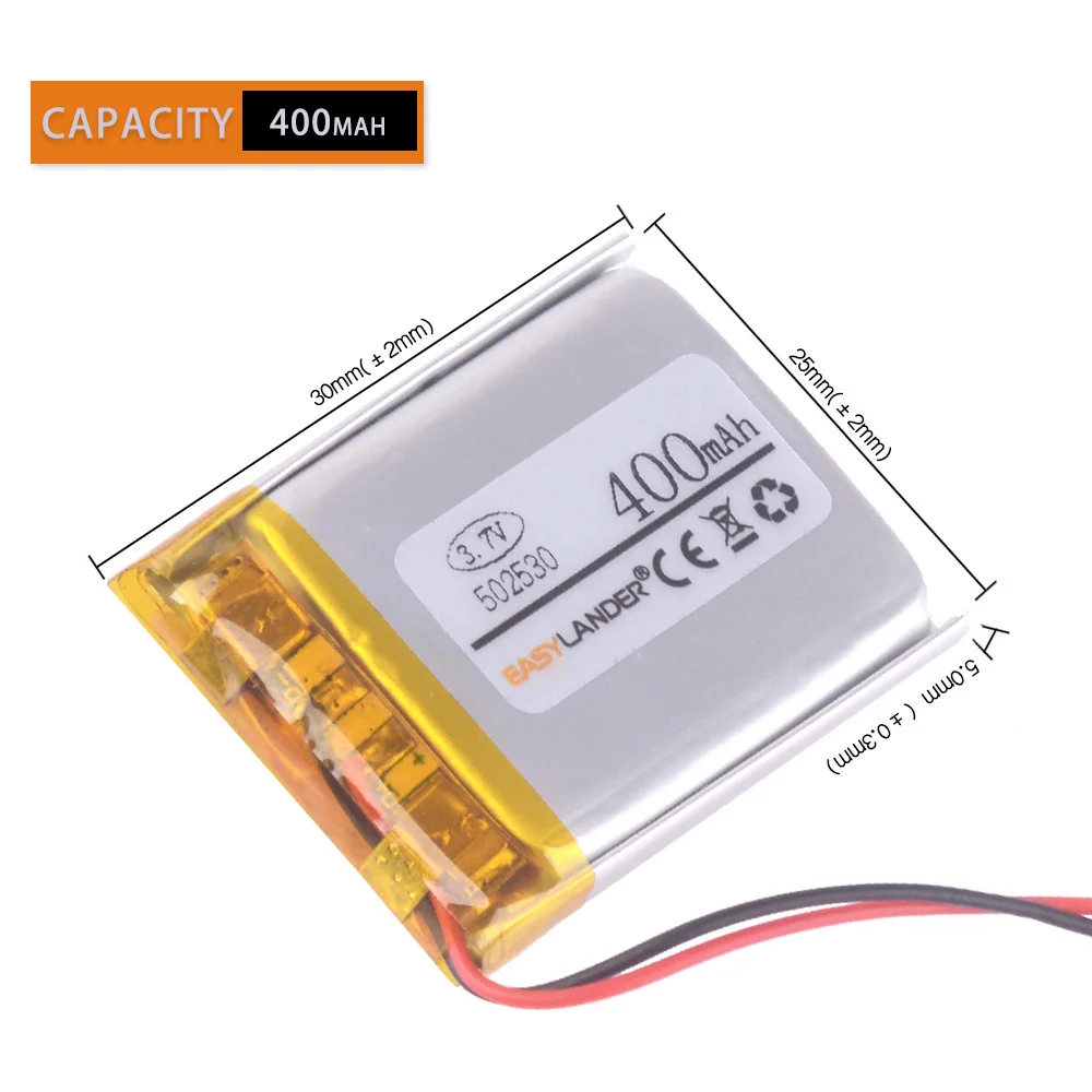 

502530 3.7V 400mAh Rechargeable li Polymer Li-ion Battery For F8 Ling degrees DM900 driving recorder BL580 Wrist Watch 052530