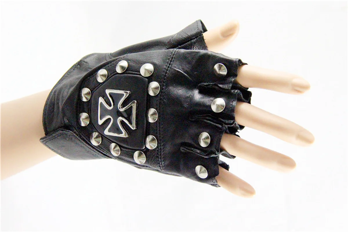 

Star Love Punk Rock Metal Style Cross Leather Half Finger Gloves Cosplay Costumes Stadium Props Glove Fashion Fresh Accessories