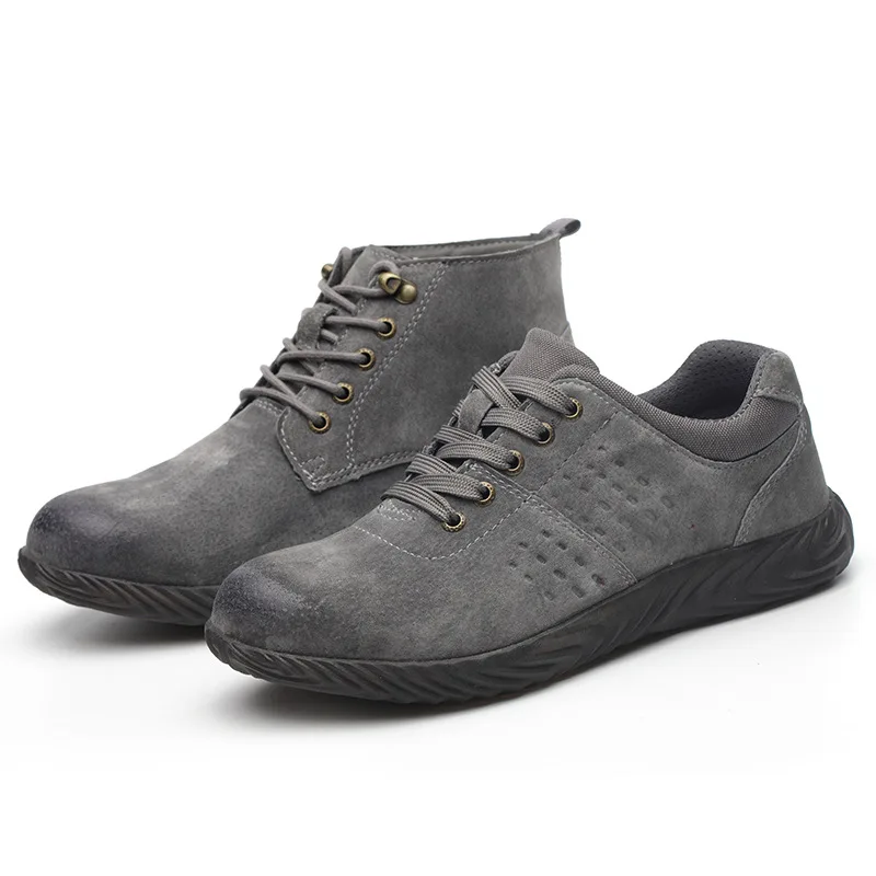 Кожаные защитные ботинки мужские рабочие со стальным носком Нескользящие мягкие