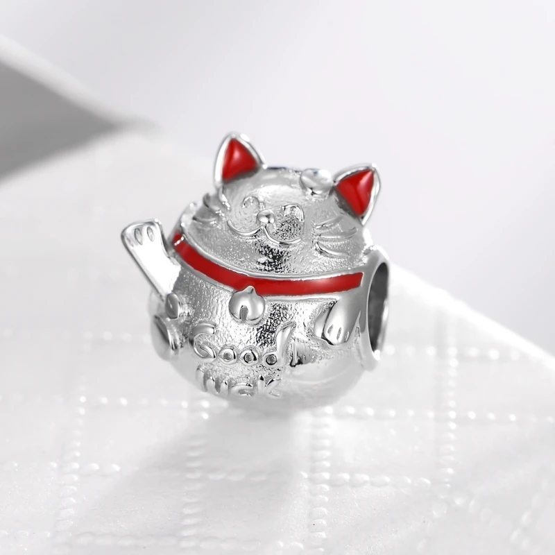 Серебряный Шарм-кошка на удачу подходит для браслета и ожерелья серебро 925 пробы