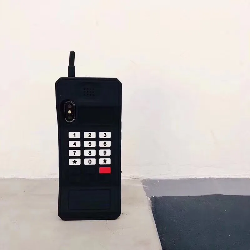 Модный милый 3D мультяшный большой телефон Мягкий силиконовый чехол для iPhone X XS Max XR 8 7 Plus 6 6S Plus - Цвет: Черный