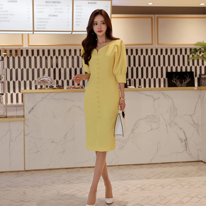 Модное женское удобное желтое милое платье Новое поступление элегантное
