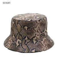 suogry new bucket hats unisex adult double sided wear snake grain fisherman hat sunscreen outdoors cap chapeau femme
