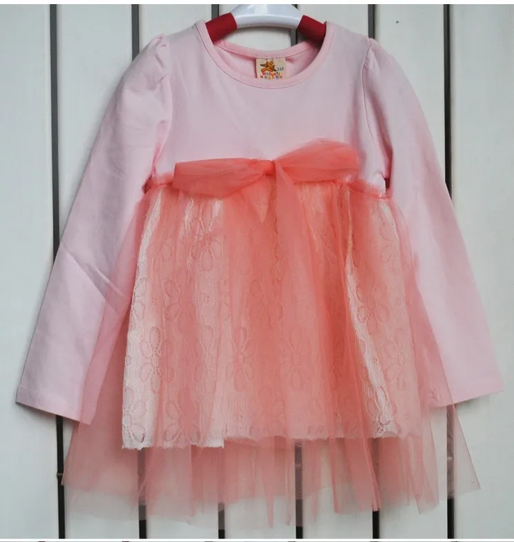2013 Girls Korean Style Net Yarn Dress Including Apricot/Pink Children's Spring Fashion Patchwork Ball Gown | Детская одежда и
