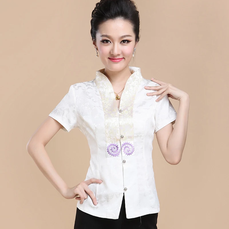 Желтые Модные новые рубашки с коротким рукавом вышивкой китайские традиционные
