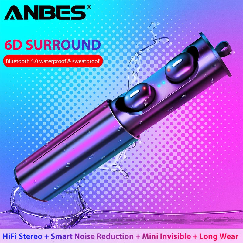 ANNES Mini TWS V5.0 Bluetooth наушники 3D настоящие беспроводные стерео с микрофоном