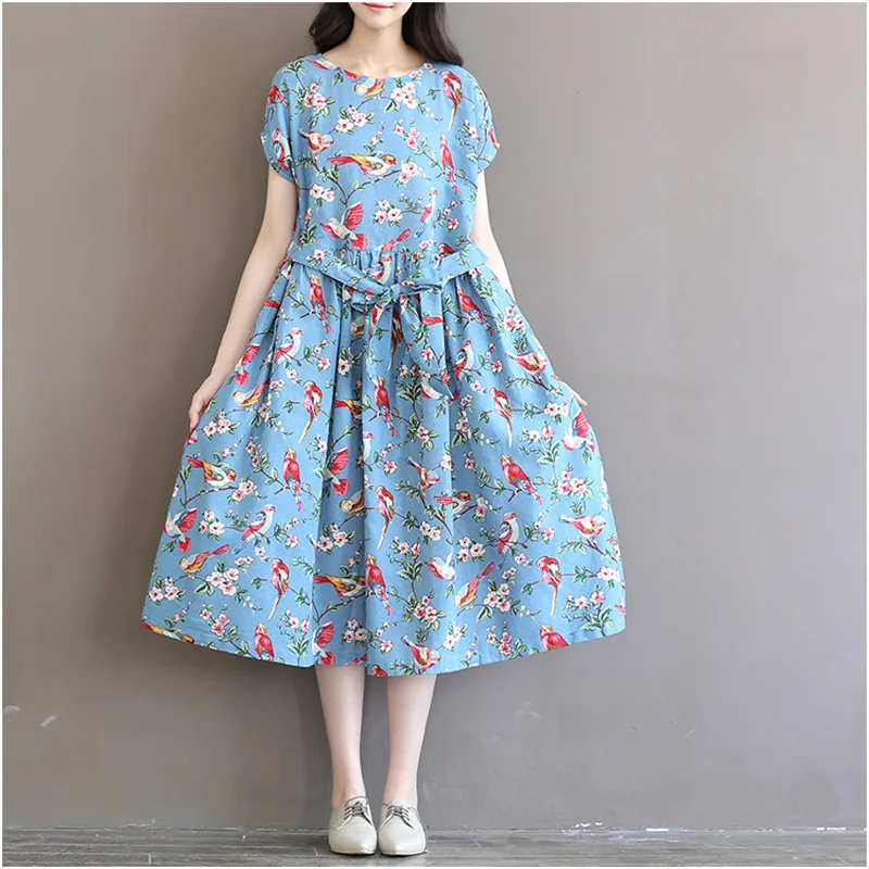 Женское Повседневное платье из хлопка и льна винтажное длинное макси с цветочным