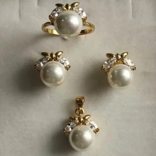 Серьги и кольцо с жемчугом 10 мм | Украшения аксессуары