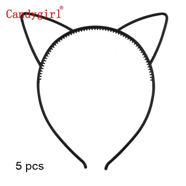 5pcs black headband 5 шт., пластиковые ободки с кошачьими ушками, разноцветные повязки для волос для девочек, детские праздничные принадлежности и повседневные украшения, ювелирные изделия для волос, аксессуары - Цвет: 5pcs black headband