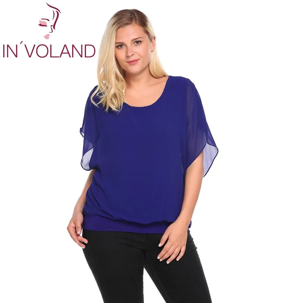 Женские шифоновые футболки IN'VOLAND большие размеры 4XL|batwing sleeve|loose tshirttshirt loose |