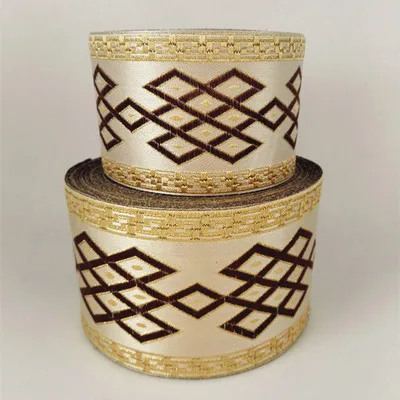 light gold 60mm 5 метров Геометрическая жаккардовая вышивка Плетеный, тканый скотч кружевные ленты с отделкой Племенной Бохо DIY мешок одежды - Цвет: light gold 60mm