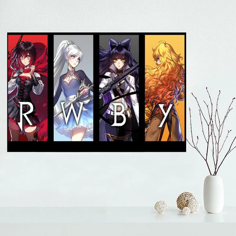Новое поступление на заказ RWBY холст картина плакат Домашняя Декоративная скатерть шелковая ткань настенное Искусство Плакат для гостиной - Цвет: Черный