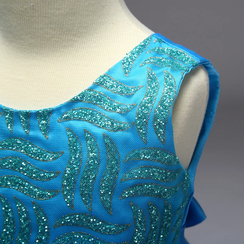 Wholesale Sequined Pattern With Lace Girl Party Dress Tiered Girls Prom Belt Crystal And Flower Tassel 6pcs/lot L9079 | Детская одежда