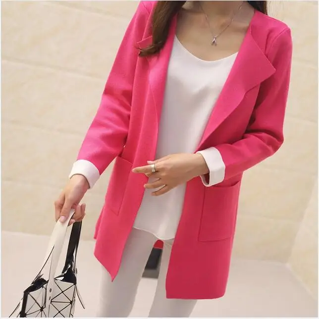 Для женщин свитер 2017 кардиган весна отложной воротник причинные Карманы длинный