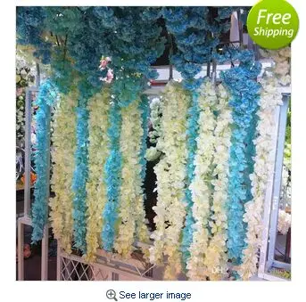 comprar 2 Metro De Comprimento Elegante Flor De Seda Artificial Hortênsia Glicínias Videira Rattan Para O Casamento Decoração Adereços 10 Cores Em Estoque