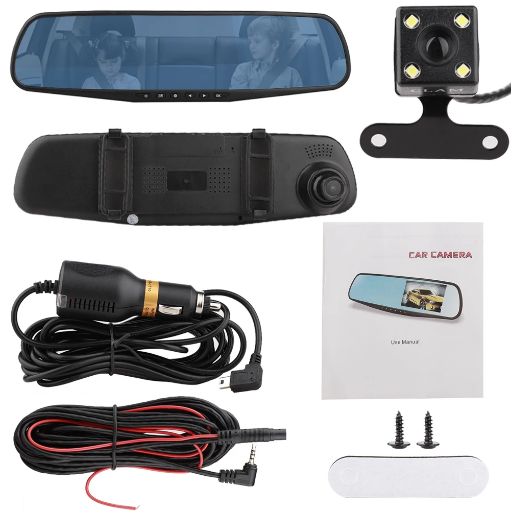 1080 P Full HD 4,3 ''lcd для транспорта, с двумя объективами приборной панели камеры автомобиля dvr видео рекордер автомобиля зеркало заднего вида камеры