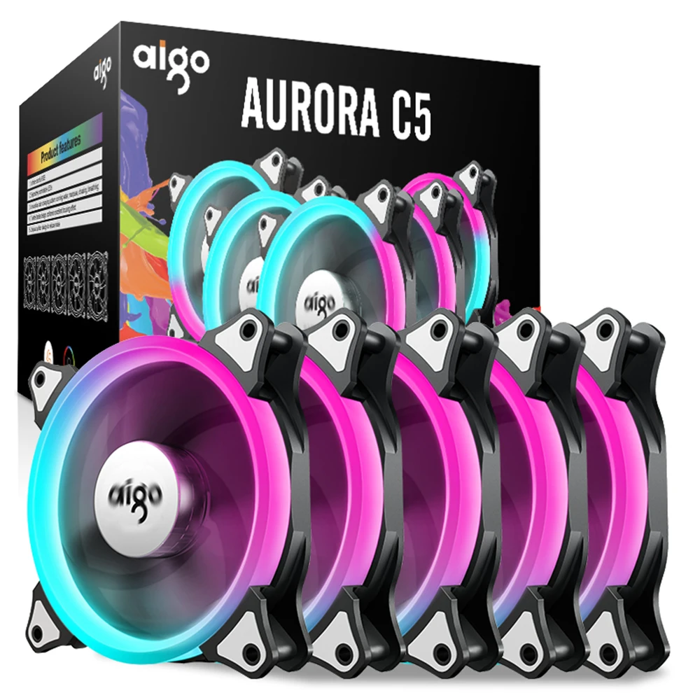 Aigo C5 5 упак.куллер для процессора корпуса 120 mm RGB LED вентилятор тауэра Охладитель