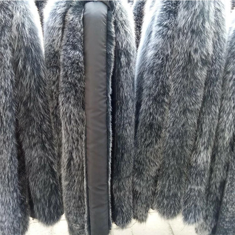 

YECHNE Winter Fashion Warm Lining Length 75cm Coat Sweater Down Jacket Fur Collar Real Fur Trim For Hood
