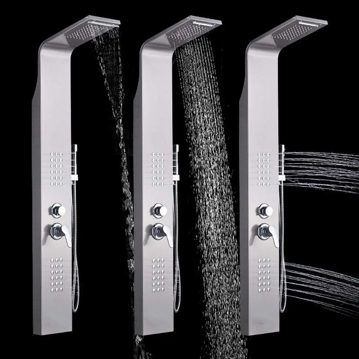 

NEW Brushed Nickel Shower Panel Tower Rain Waterfall Massage Body System Jet Tub Tap With Hand Shower Tub Spout