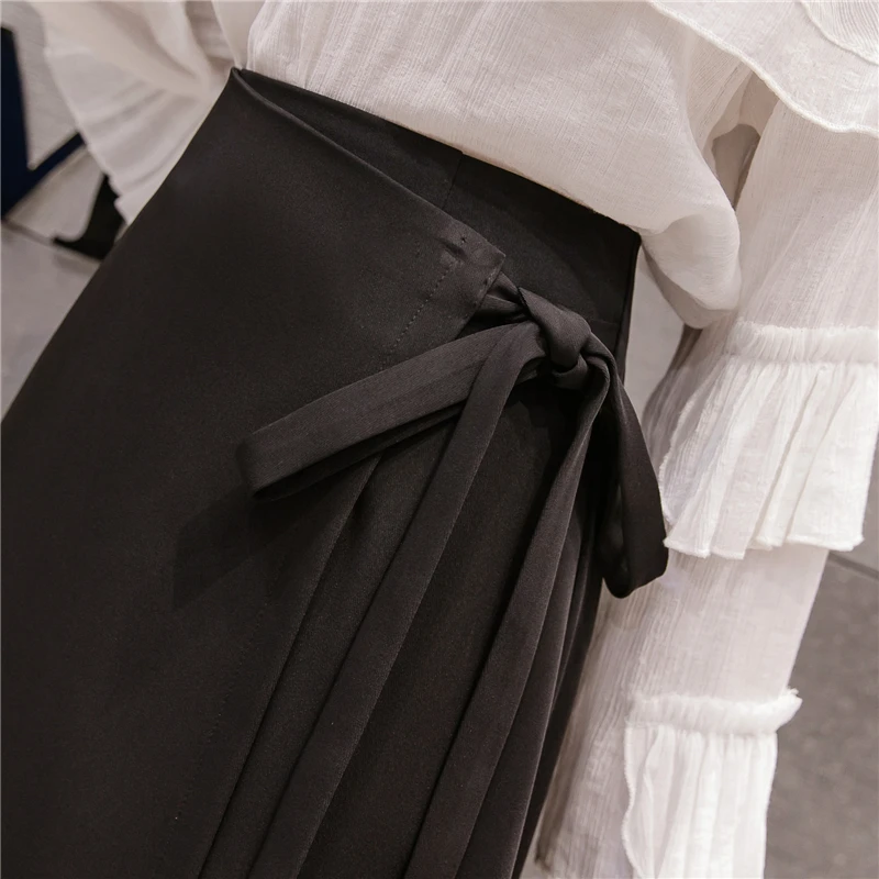 New Fashion Midi Skirts Womens Spring High Waist Lace up Skirt Harajuku Elegant Plus Size Ladies Skirts jupe femme faldas