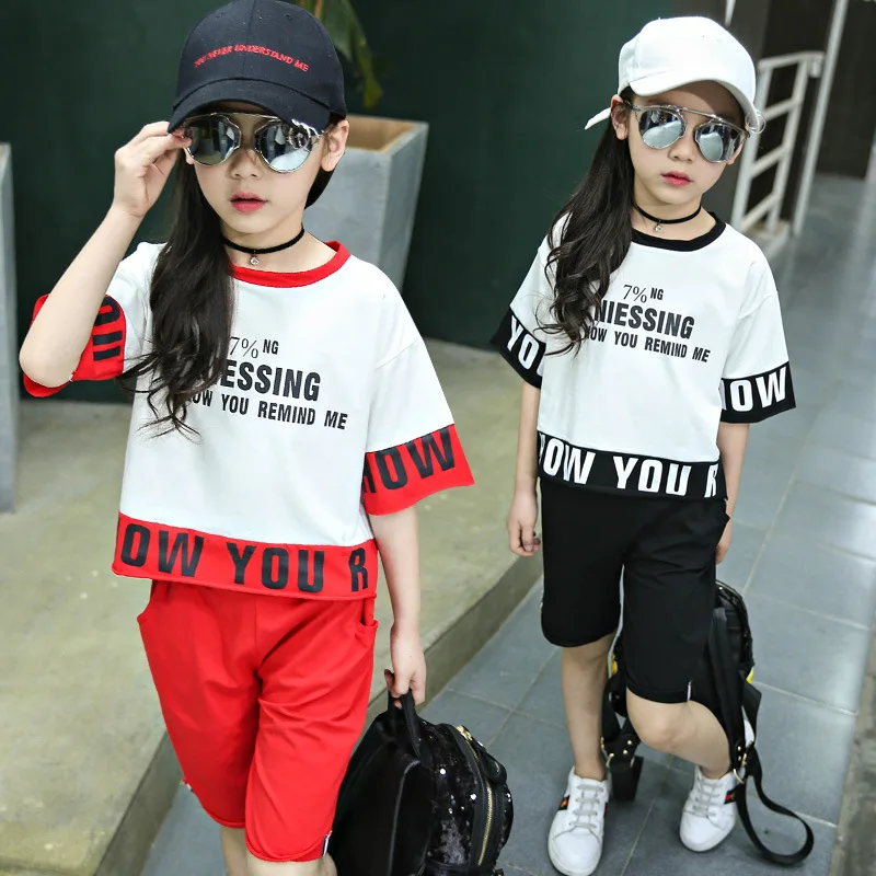 Детская одежда для девочек 2018 Летний Новый детский комплект с буквенным принтом