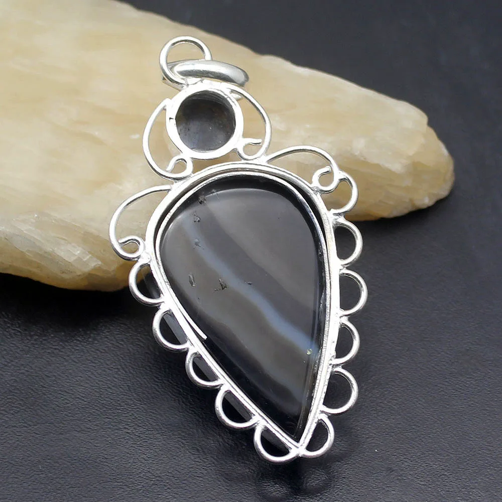 

Pure Design Natural BotswanaAgate Labradorite 925 Sterling Silver Color Charms Necklaces Pendants 70mm TF1091