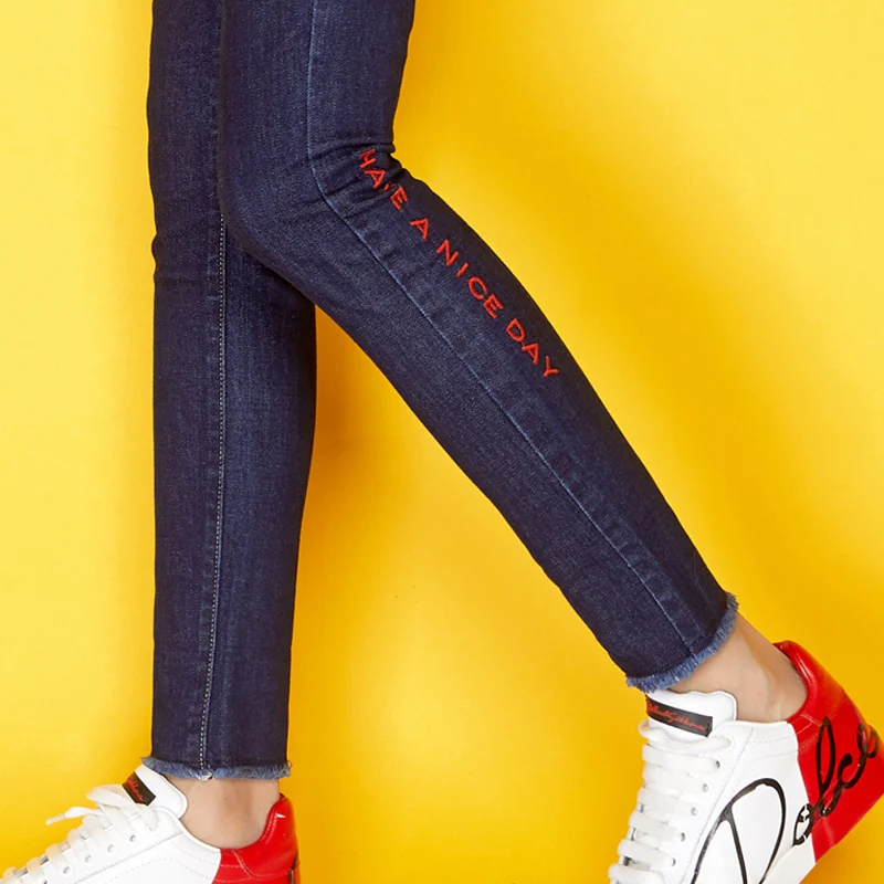 LEIJIJEANS новые осенние повседневные джинсы размера плюс XL с вышитыми буквами