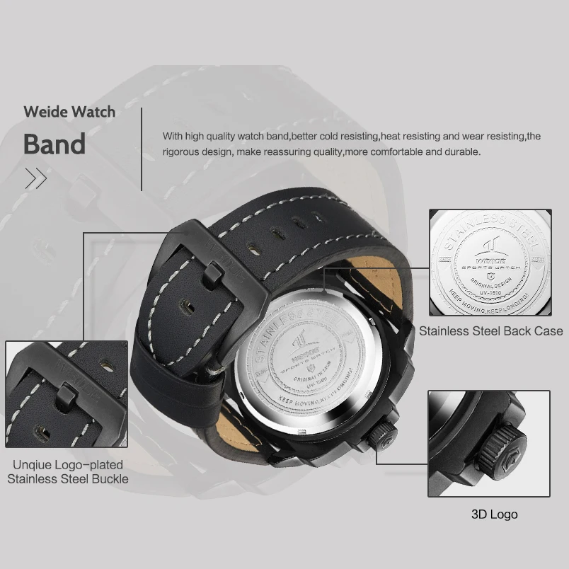 WEIDE Brand halloween watch sport Men Waterproof Quartz Wristwatch Analog Leather Strap eletronicos Relogio Masculino clock 1510 | Наручные