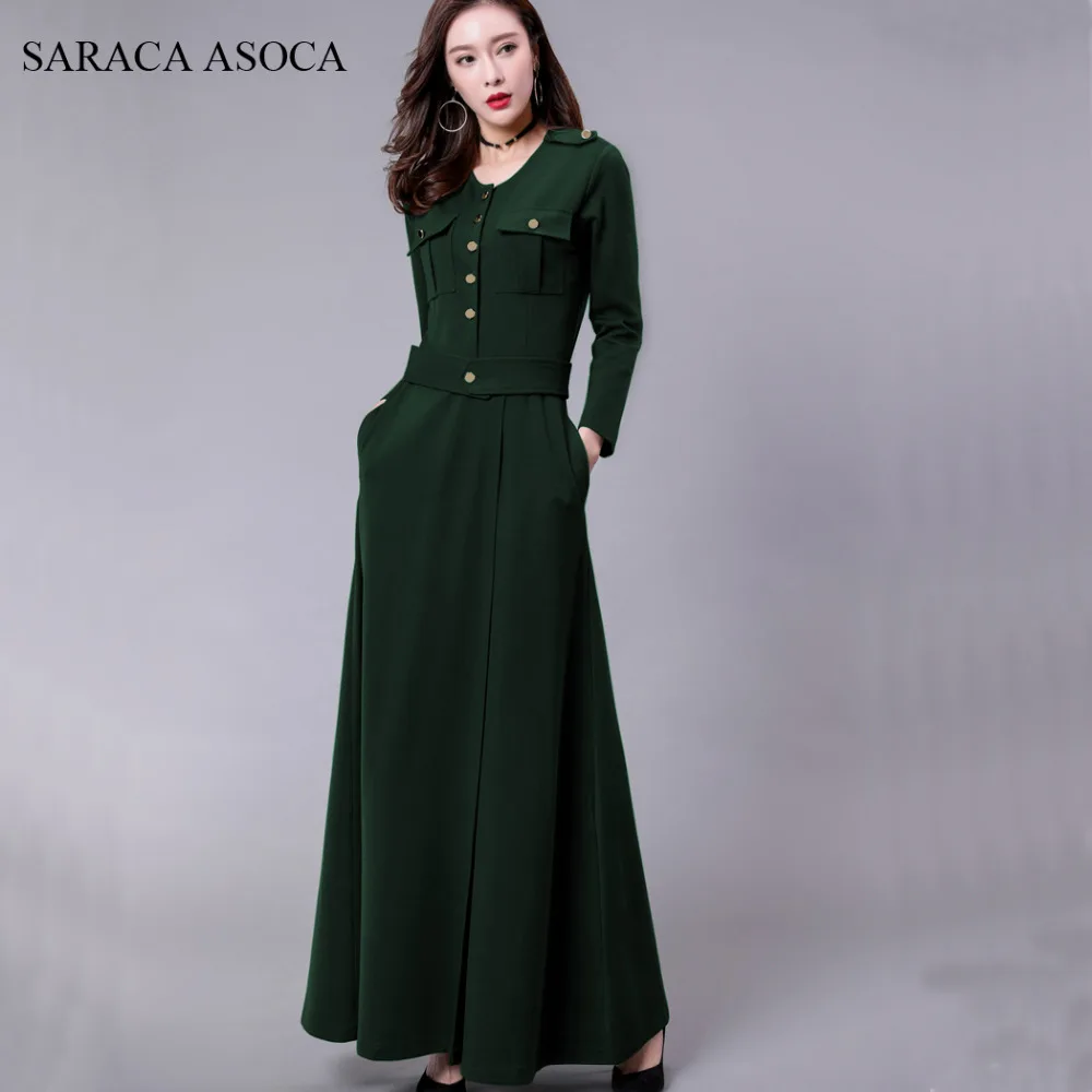 Модные Винтаж тонкий длинное платье Для женщин Демисезонный Высокая Талия