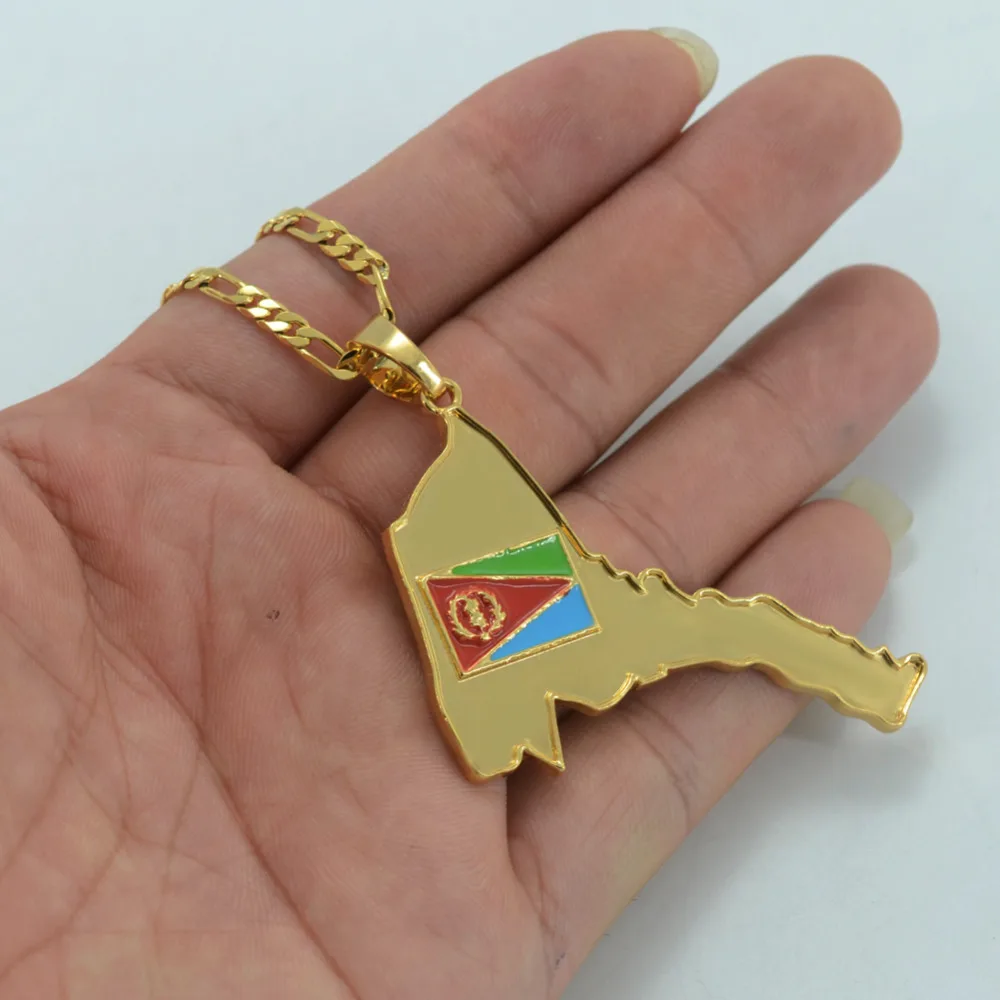Карта эритрейского флага золотой цвет кулон ожерелья для женщин и мужчин Африка