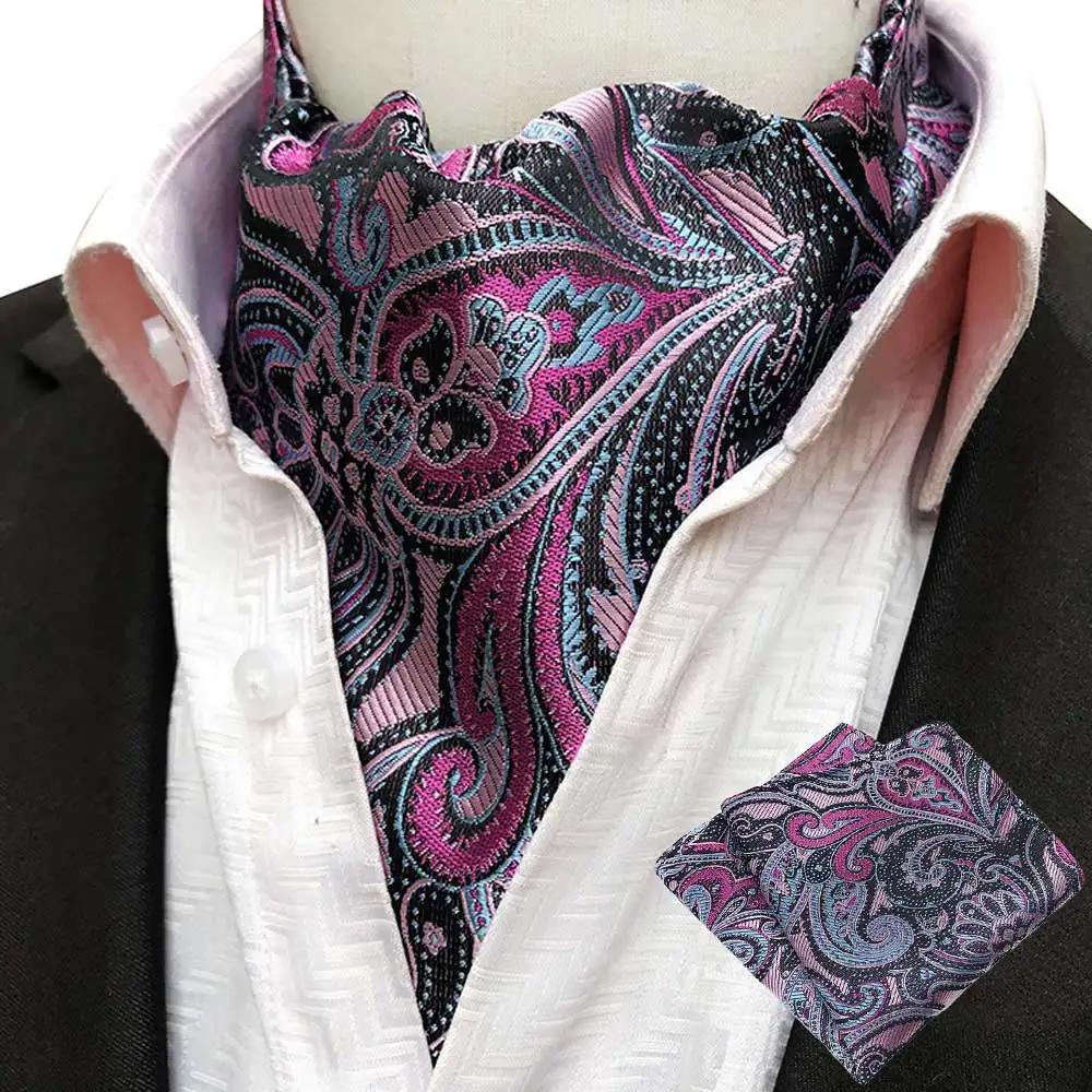06 Мужские Красочные Цветочные Пейсли жаккардовый платок галстук Аскот шарф галстук набор BWTHZ0351 - Цвет: 06