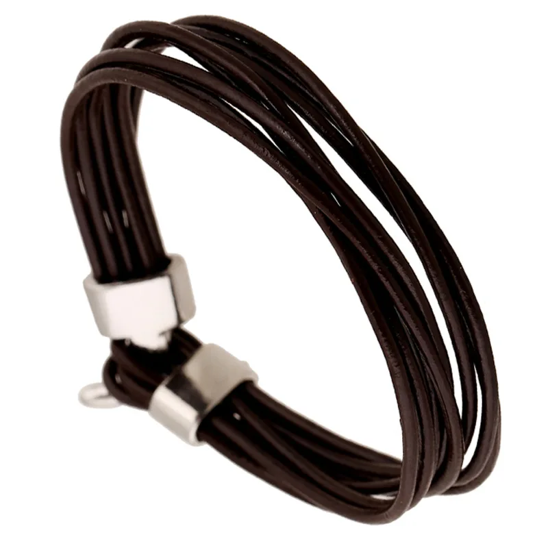 Браслет женский кожаный многослойный 21 см | Украшения и аксессуары