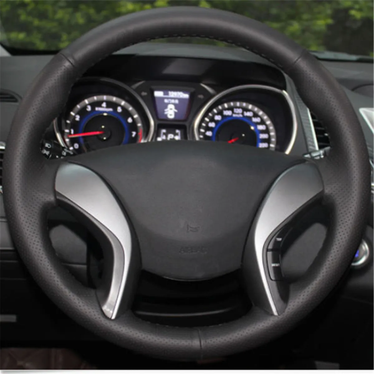 Черный/красный чехол на руль из натуральной кожи DIY для hyundai Elantra 2011- Avante i30 2012- аксессуары для интерьера