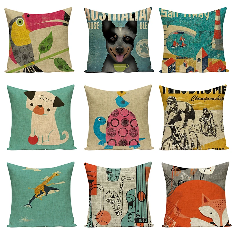 Льняная наволочка с рисунком лисы декоративная принтом аксессуары для