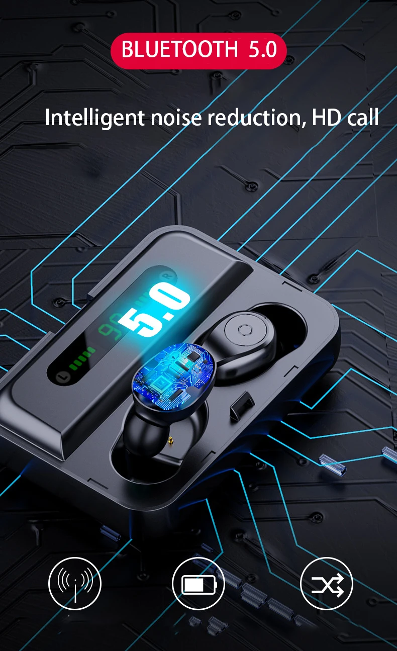 Беспроводные наушники Bluetooth 5,0, гарнитура с цифровым дисплеем, 2000 мА, умный внешний аккумулятор, спортивные наушники для смартфонов galaxy buds