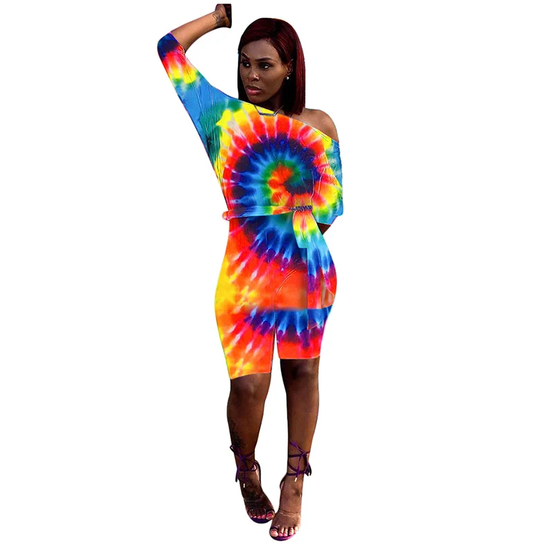 Радужный Tie Dye сексуальный обтягивающий комбинезон для женщин с вырезом лодочкой и длинным рукавом цельный комбинезон летний пляжный костюм с открытой спиной