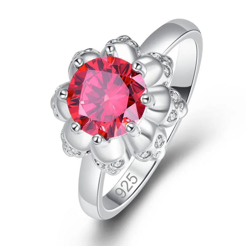 MOONROCY CZ кольца серебряного цвета богемный кристалл красный розовый цветок кольцо
