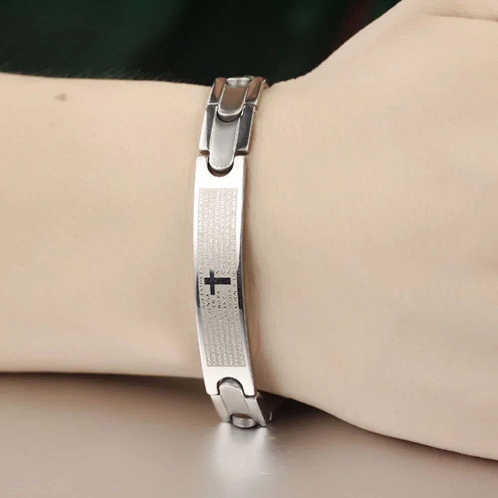Christian Bracelets I love Jesus Bracelet Men Wristband Stainless Steel Cross &amp Bangles Micro Carved Words | Украшения и