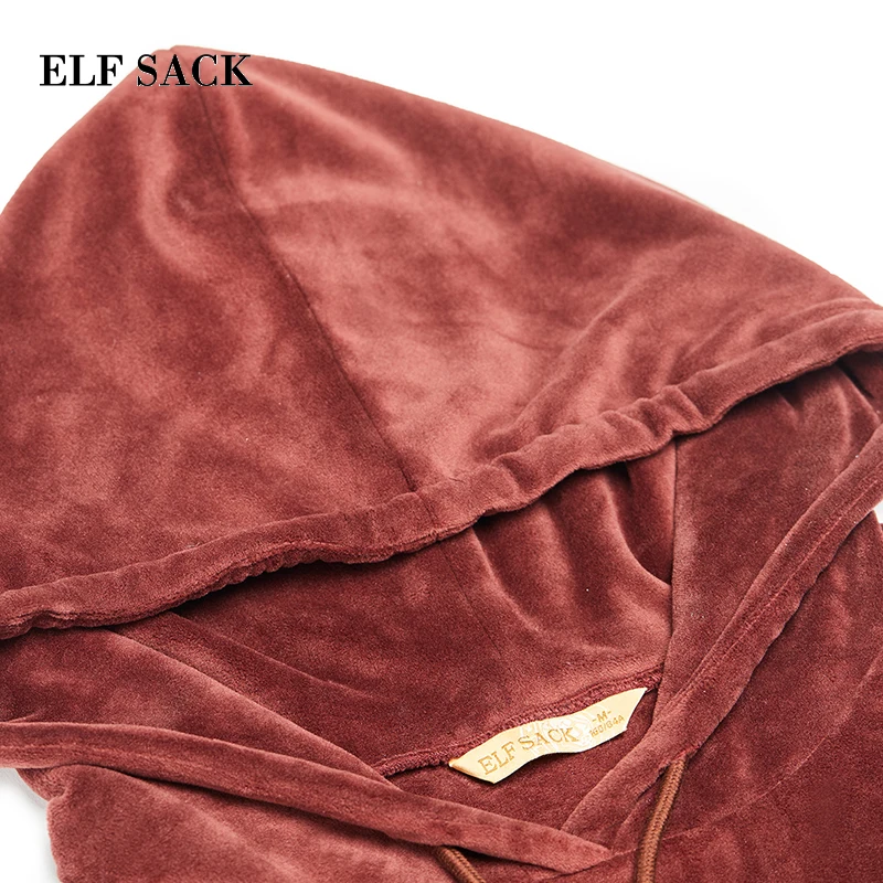 Женский трикотажный свитер ELFSACK свободный Однотонный с капюшоном большие