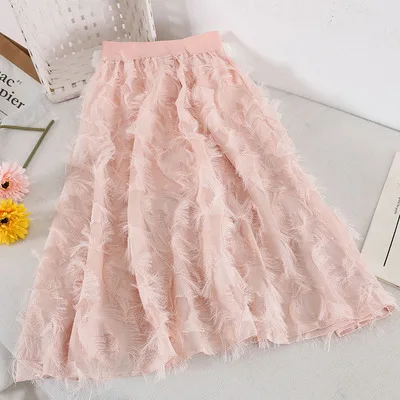 

2019 New Spring Summer Bubble Tulle Tassel Skirt Women Tulle Skirts Female Tutu Skirts Pleated Skirt Black White Pink