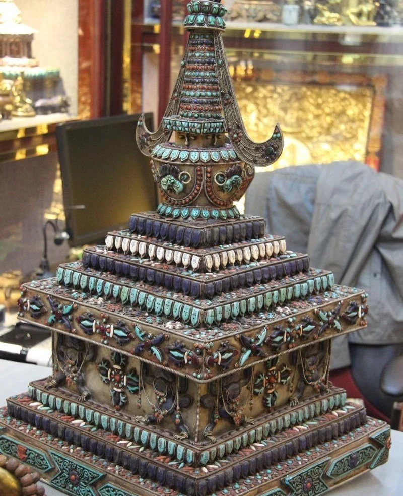 ZSR 26 Тибет Медь декор Бирюзовый Коралловые Рубиновый берилла Камень Буддийская