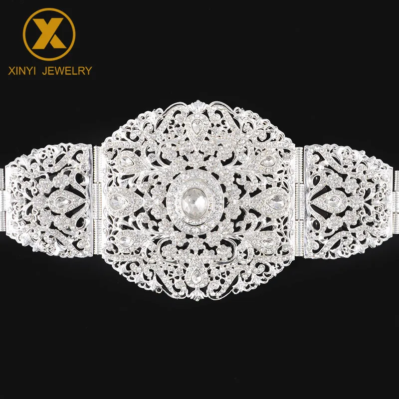 Delicate Rhinestone Drop shaped Zinc Alloy Gold Belt With Hollow Flower Crystal Long Sleeve Belly Chain Lady Metal Belt