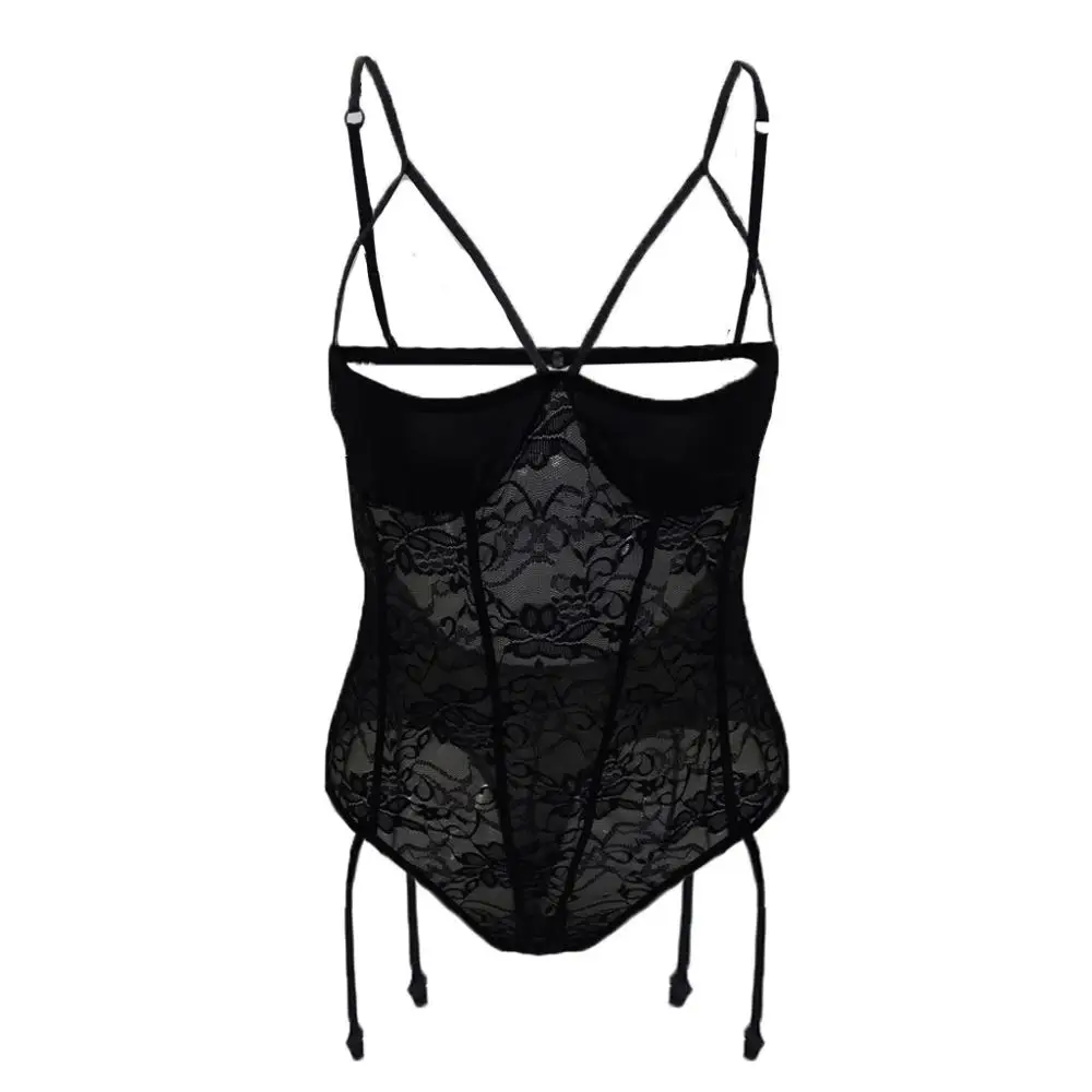 Новинка женское кружевное черное свободное боди с открытой спиной и