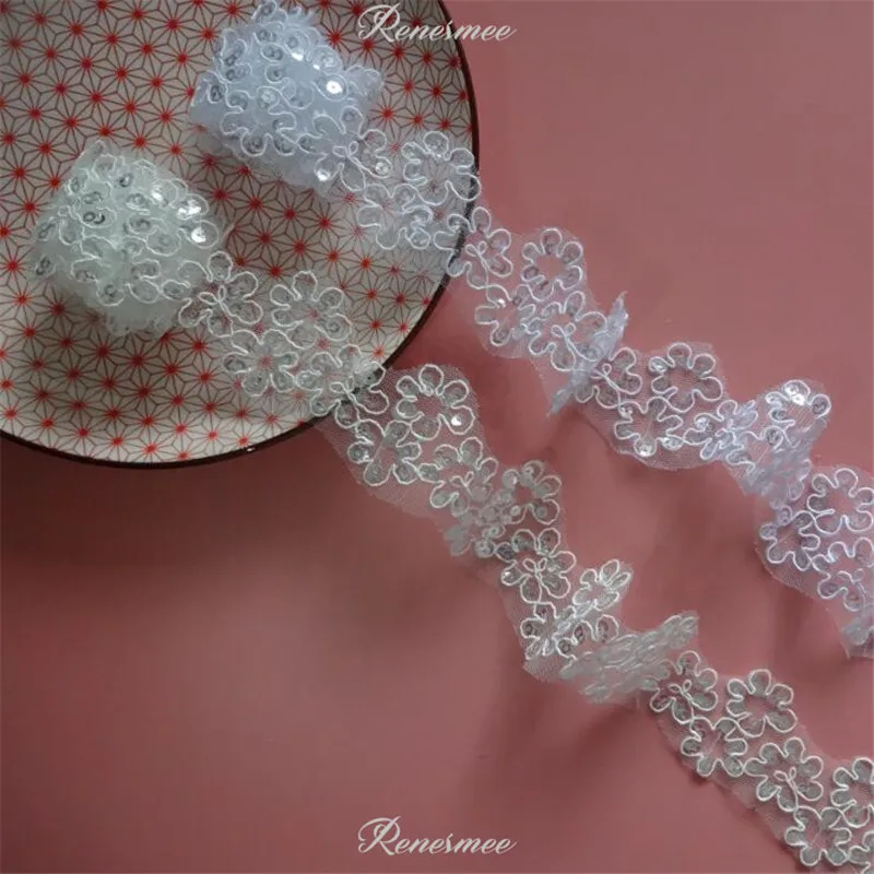 Delicate 3m White/Ivory Sequin Cording Edge Flower Venise Venice Mesh Lace Trim Applique Sewing Craft for Wedding Dec. 4.5cm | Дом и сад