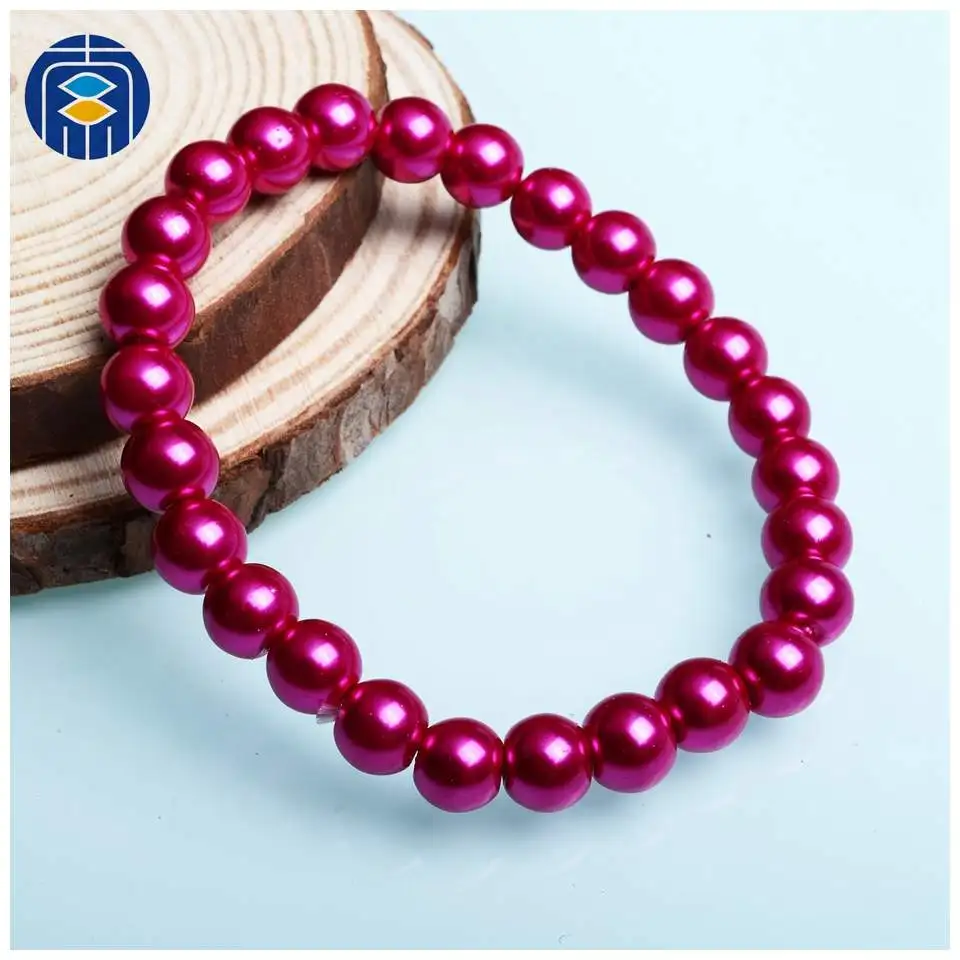 12.Red-Rose JuleeCrystal 8 мм имитация браслет из искусственного жемчуга Мода Красочные оптом эластичный стрейч браслет из стеклянных бусин для женщин - Окраска металла: 12.Red-Rose